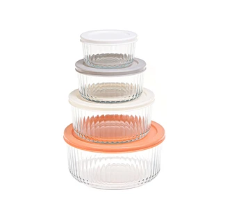 Stripped glass food container round